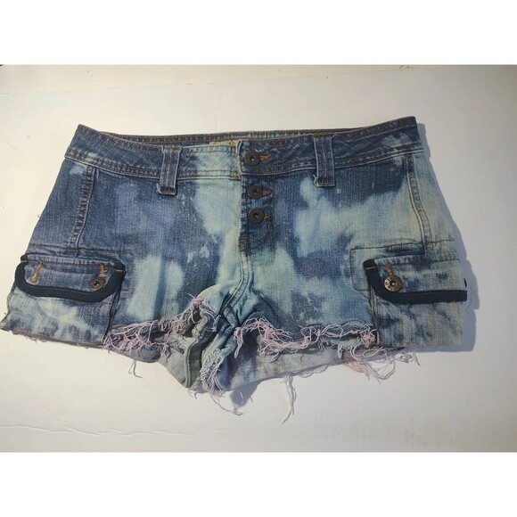 HOT PANTS SHORT Lowrise Shorts Denim LEI Cutoff Frayed shredded Distressed Sz 11 - Picture 4 of 9